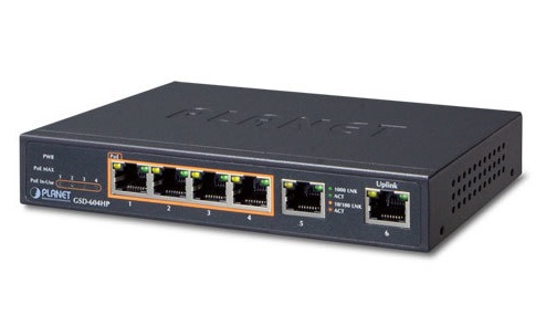 Planet GSD-604HP - Switch 4xGEth PoE AT 55W + 2xGEth - Przełączniki sieciowe